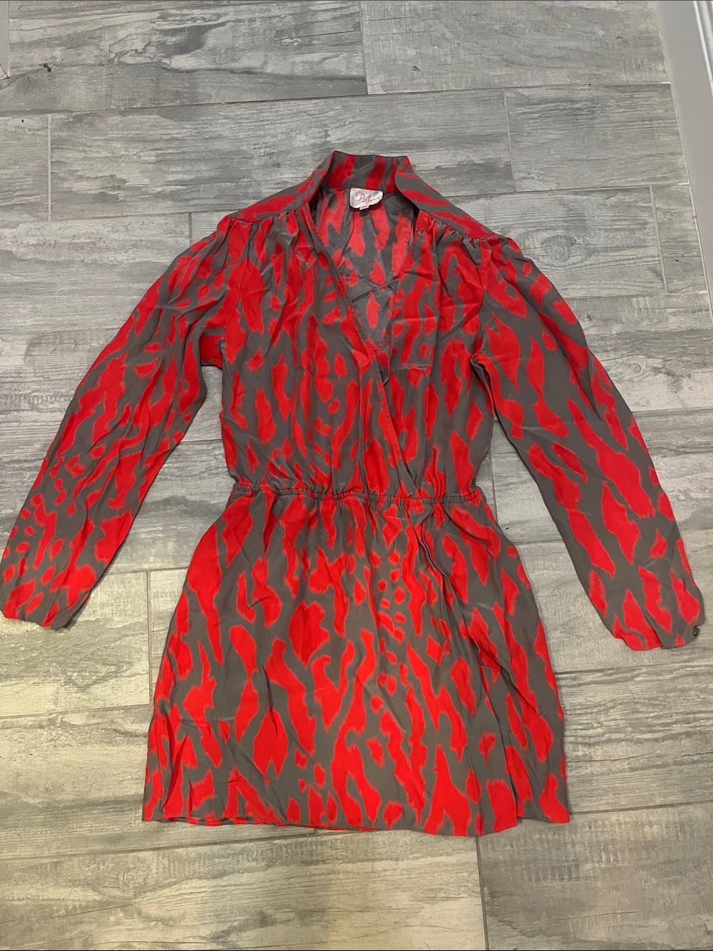 Parker XS Red & Gray Printed Silk Dress